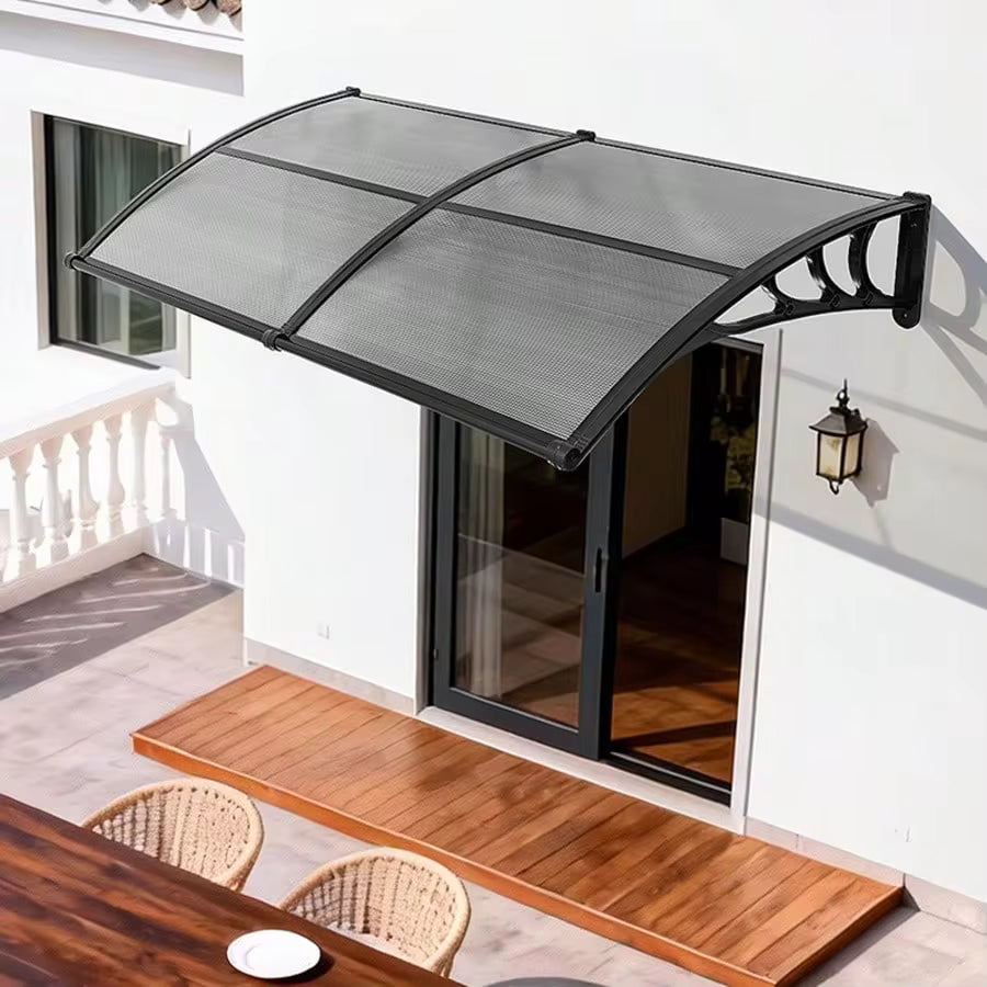 Awnings For Door Entrance, 38 X 78 In, Exterior Front Door Window Awnings With Drainage & ABS Bracket, Rain Snow Sun Protection, Overhang Polycarbonate Door Canopy For Porch Patio, Smoky Gray