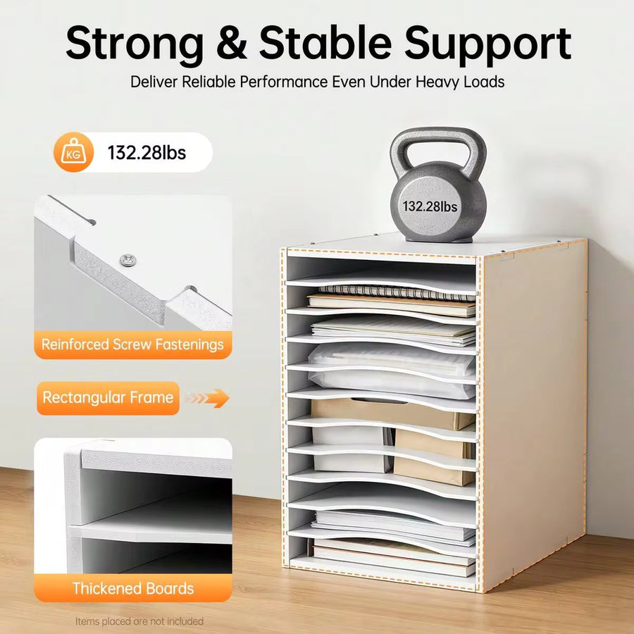 Aohuada Vertical Desktop Sorter White, 11 Slots Mail Organizer Vertical File Organizer, PVC Paper Sorter Organizer With 11 Slots Adjustable, Construction Paper Storage Mailbox For Classroom Office (White)